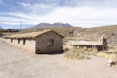 Socaire, Şili - 15 Ağustos 2019: Küçük kilisesiyle ünlü Socaire köyü