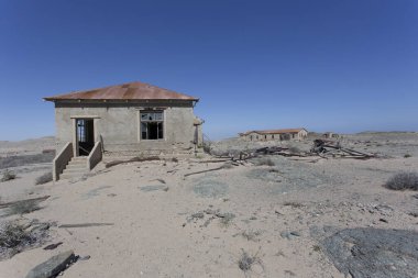 Pomona, Namibya - 15 Ağustos 2018: Pomona elmas madencilik köyünün kalıntıları