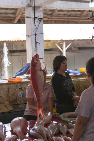 Tomohon Indonesia August 2017 People Fish Market Tomohon Indonesia — Stock Photo, Image