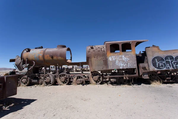 Uyuni Bolívia Augusztus 2019 Kilátás Temető Vonat Látogatott Sok Turista — Stock Fotó