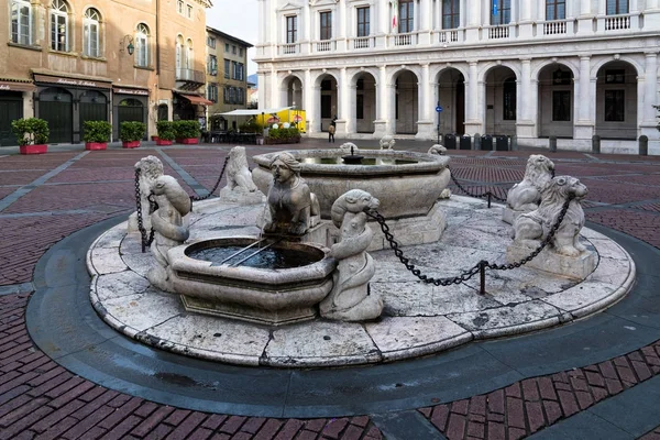 Fuente Piazza Vecchio Casco Antiguo Bérgamo Italia Diciembre 2016 — Foto de Stock