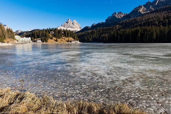 Paysage Hivernal Lac Gelé Misurina Italie — Photo