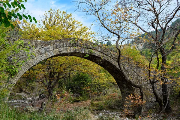 Yunanistan Epirus Kentindeki Konitsa Yakınlarındaki Geleneksel Topolitsa Taş Köprüsünün Manzarası — Stok fotoğraf