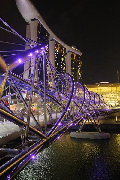 Puente Helix Con Marina Bay Sands Segundo Plano Singapur — Foto de Stock