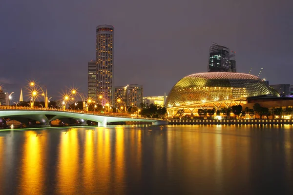 Marina Bay Singapur Şehir Cityscape Modern Manzarası City Gökdelen Günbatımı — Stok fotoğraf