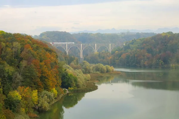 Vue Village Campagne Dans Nature Environnement Suisse Depuis Train Descendant — Photo