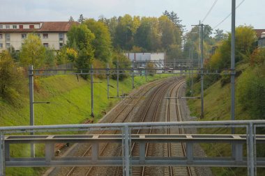 fribourg,switzerland-October 23,2019: The trainway in city at fribourg,switzerland