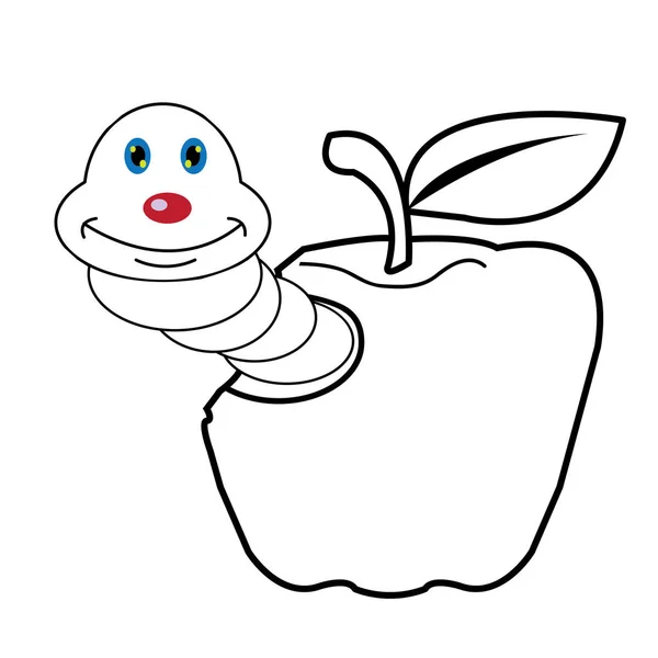 Larve worm en apple tekenfilm kleurplaten pagina voor toddle — Stockvector