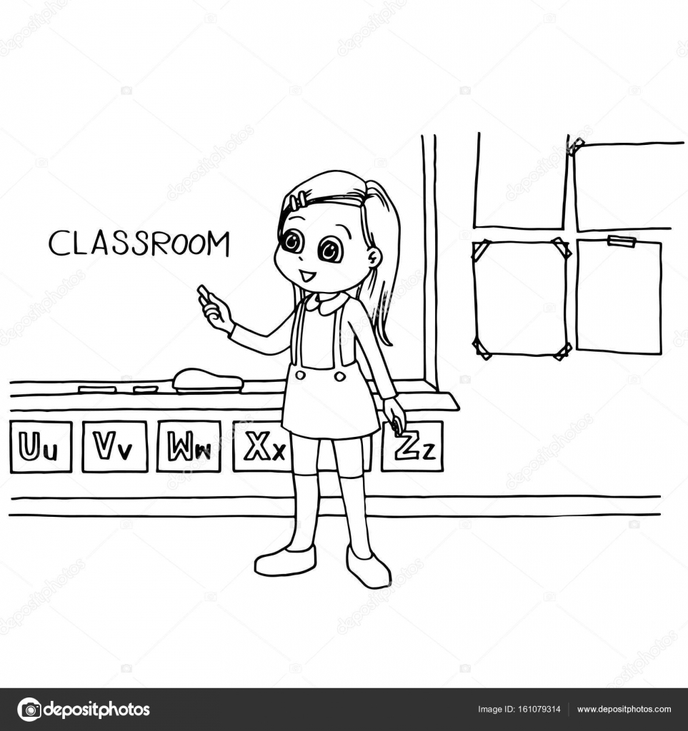 Kinderen In De Klas Op Het Schoolbord Tekenfilm Kleurplaten Pagina