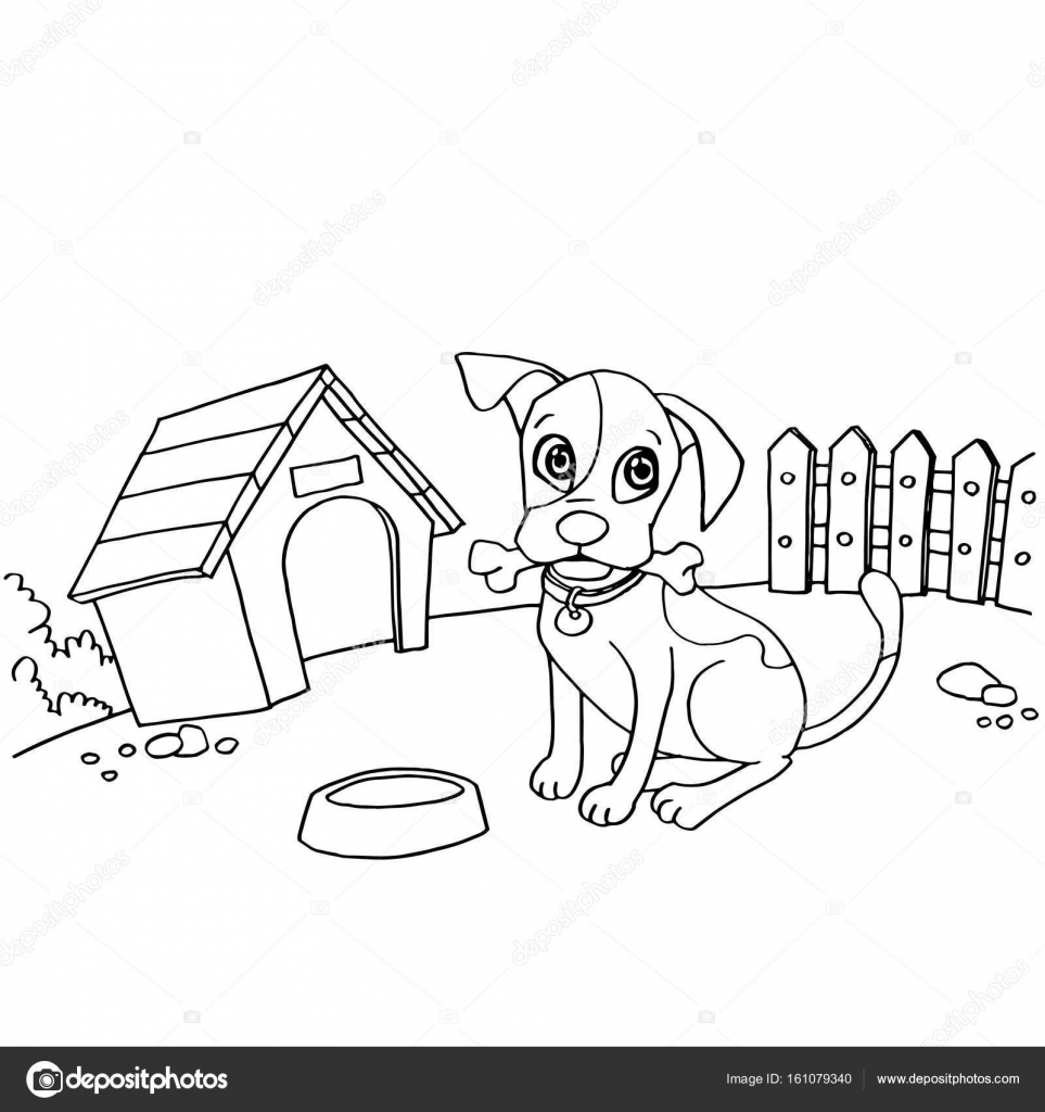 Hond Met Been Monding In Huis Tekenfilm Kleurplaten Pagina Vector