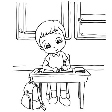 çocuklar ödevlerini sayfa vektör boyama sınıf karikatür yapmak