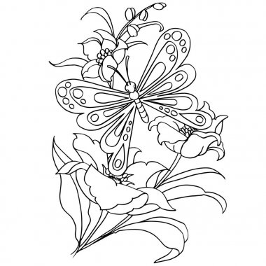 butterfly and flower cartoon coloring page vector clipart
