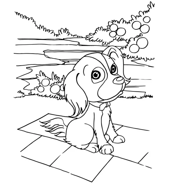 Cão desenho animado colorir vetor página . — Vetor de Stock