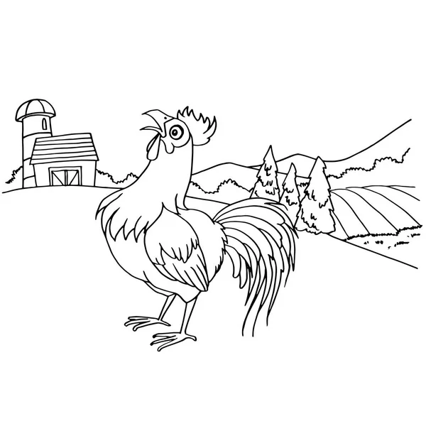 Cartoon rooster coloring page vector. — Stock Vector