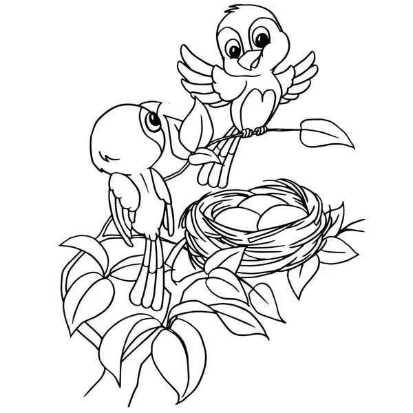 Cartoon bird egg in nest coloring page vector. — Stock Vector