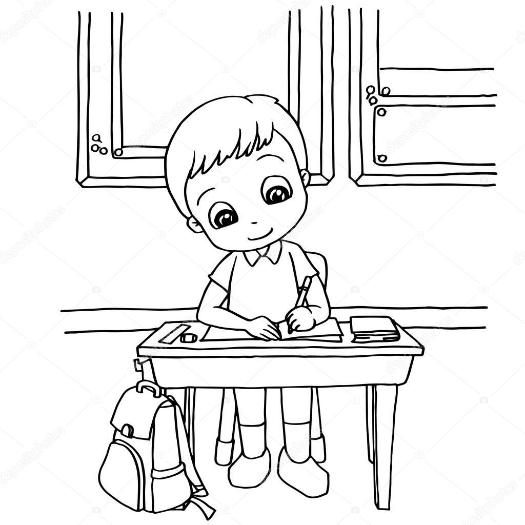 Kids Do Homework In Class Cartoon Coloring Page Vector Stock Vector 