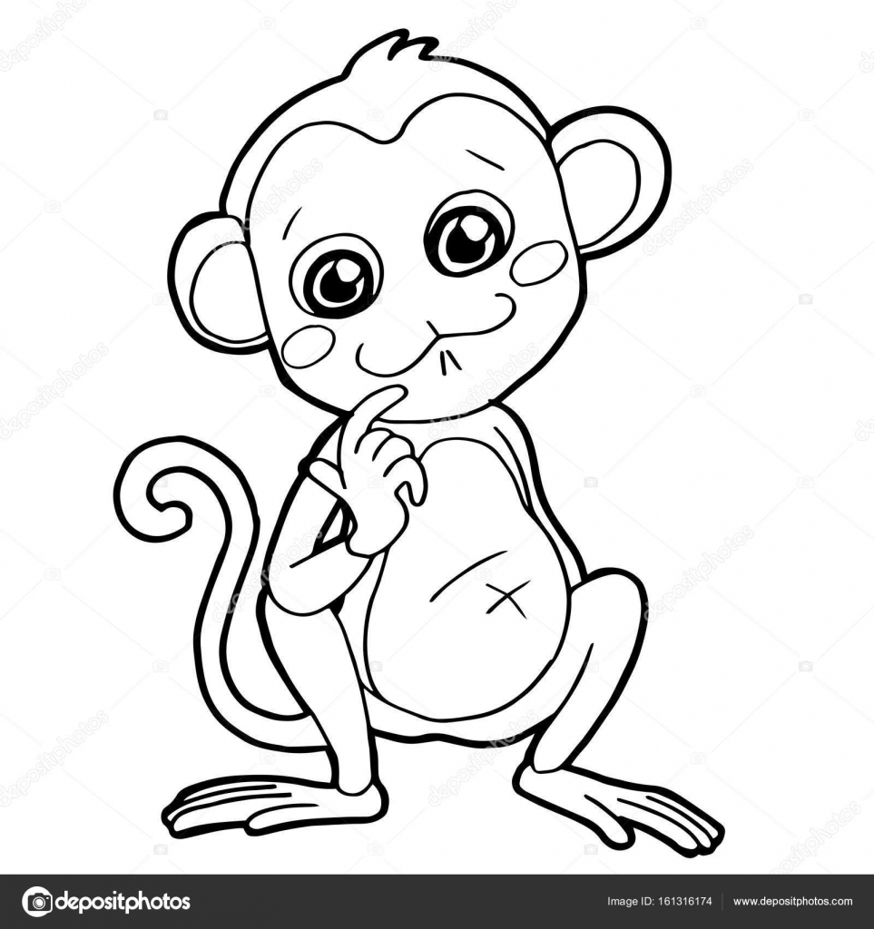 Cartoon cute monkey coloring page vector — Stock Vector