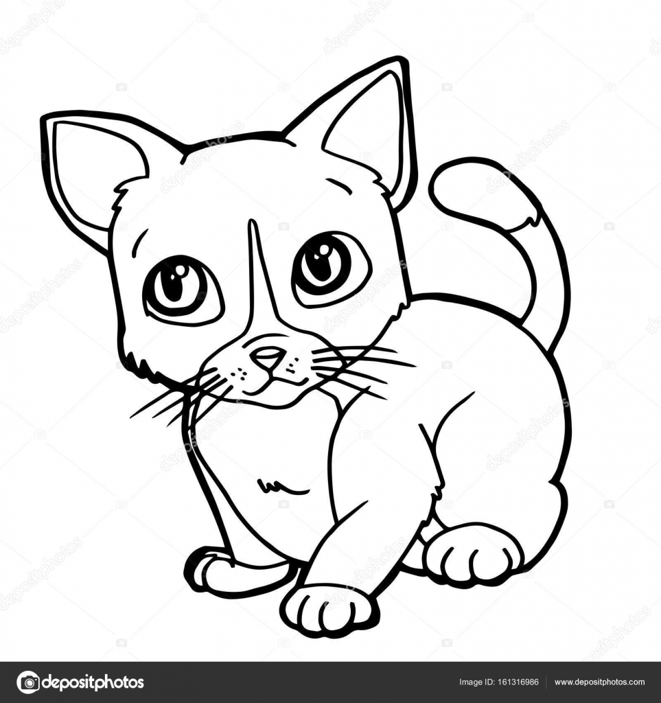 Cute cartoon cat coloring pages | Cartoon cute cat coloring page vector