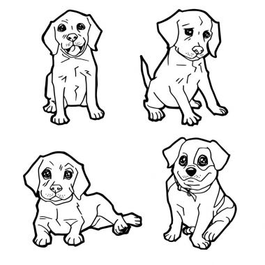 karikatür sevimli köpek sayfa vektör boyama seti