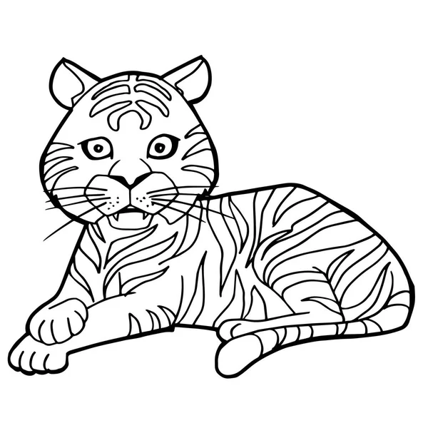 Cartoon cute tiger coloring page vector — Stock Vector