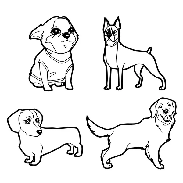 Σύνολο των κινουμένων σχεδίων χαριτωμένο σκυλί χρωματισμό σελίδα διάνυσμα — Διανυσματικό Αρχείο