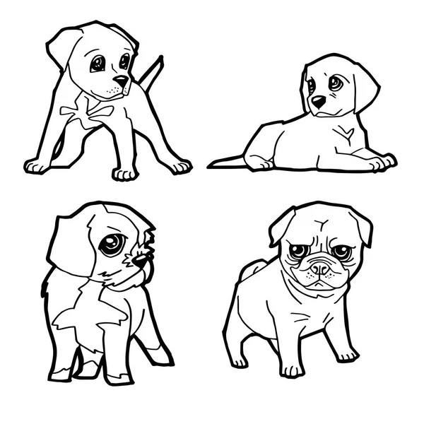 Conjunto de dibujos animados lindo perro para colorear página vector — Vector de stock