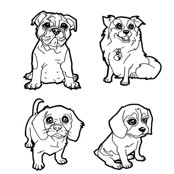 karikatür sevimli köpek sayfa vektör boyama seti