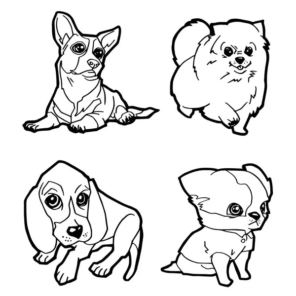 Set van schattige hond tekenfilm kleurplaten pagina vector — Stockvector