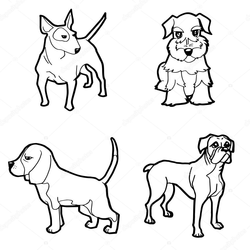 set of cartoon cute dog coloring page vector