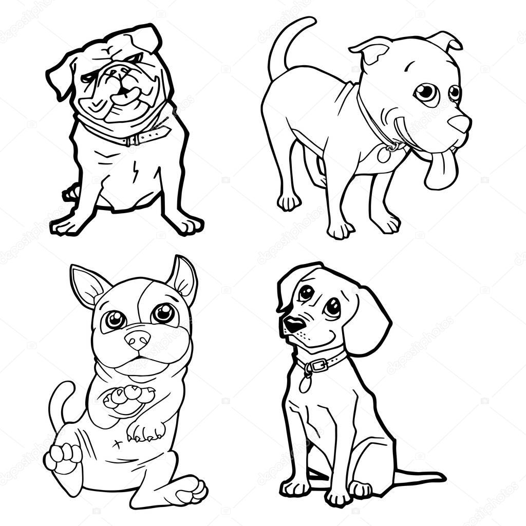 set of cartoon cute dog coloring page vector