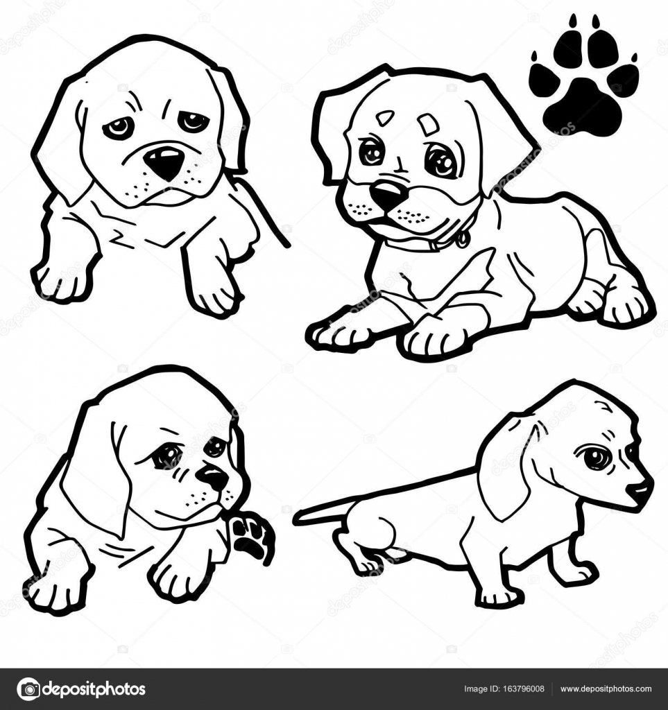 Fumetto del cane e cane zampa da colorare Stampa libro su illustrator vettoriale sfondo bianco — Vettoriali di attaphongw