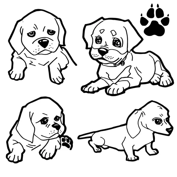 Desenhos animados do cão e da pata do cão imprimir livro para colorir no vetor de fundo branco —  Vetores de Stock