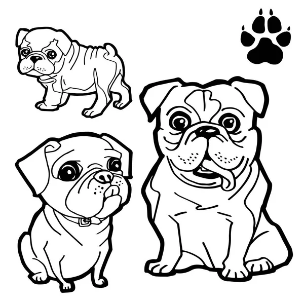 köpek çizgi film ve beyaz arka plan vektör üzerinde köpek pençe baskı boyama kitabı