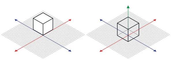 İzometrik çizim bir otuz degreesangle yanları için uygulanır. Küpün tam tersi. 3D koordinat ekseni vektör. İzometrik kılavuz vektör — Stok Vektör