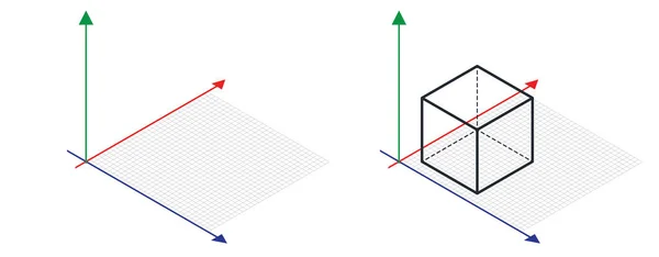 Isometric drawing a thirty degreesangle is applied to its sides. The cube opposite. Isometric Grid vector — Stock Vector