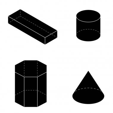 Temel 3d geometrik şekiller kümesi. Beyaz bir arka plan üzerinde izole geometrik katı vektör.