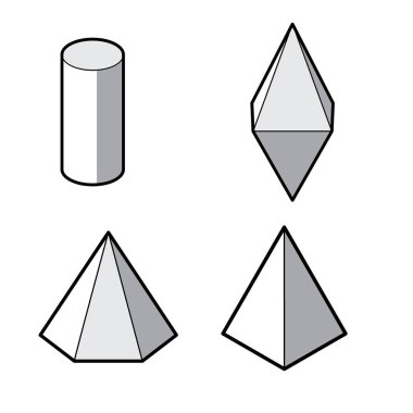 Temel 3d geometrik şekiller kümesi. Beyaz bir arka plan üzerinde izole geometrik katı vektör.