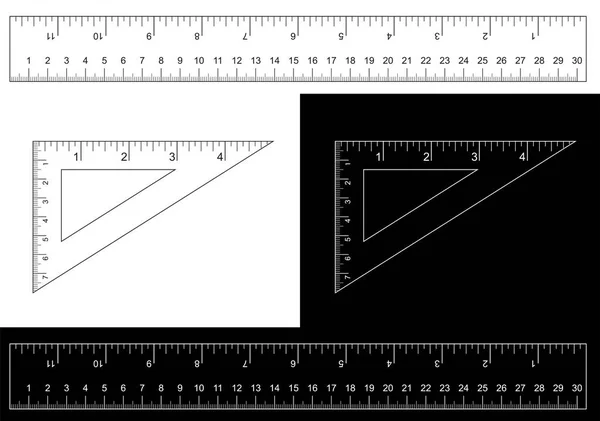 Juego Cuadrado Reglas Triangulares Redacción Escuela Plástica Dibujo Regla Triángulo — Vector de stock