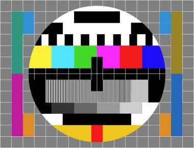 Televizyon rengi çubukları kart ekranını test ediyor. SMPTE Televizyon Renk Sınavı Ayarlama Çubukları. Test kartı. SMPTE renk çubukları. Görüntüler için grafiksel.