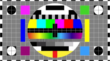 Televizyon rengi çubukları kart ekranını test ediyor. SMPTE Televizyon Renk Sınavı Ayarlama Çubukları. Test kartı. SMPTE renk çubukları. Görüntüler için grafiksel.