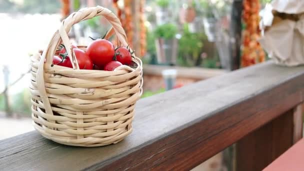 Kirschtomaten Und Gemüsehändler Stehen Der Kiste — Stockvideo