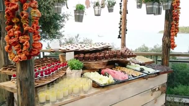 Buffet Sobremesa Frutas Chocolate Sobremesas — Vídeo de Stock