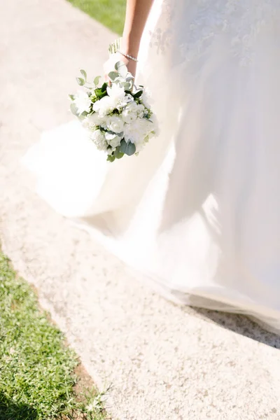 Fleur Mariée Fleurs Blanches Ruban Soie Tir Couple Jour Mariage — Photo