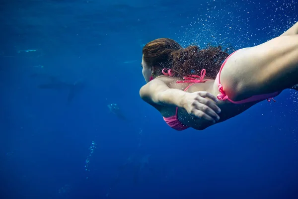 Mädchen schwimmt unter Wasser — Stockfoto