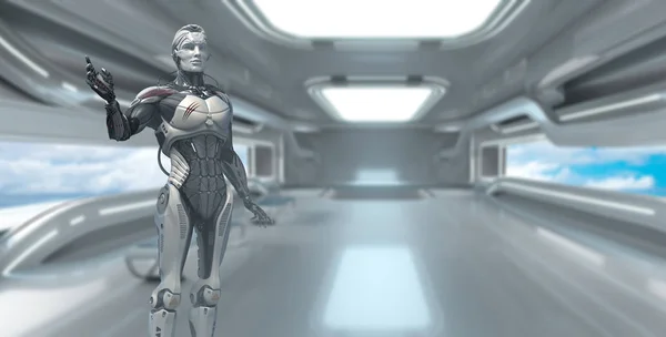 Cyborg in ambiente virtuale. Modello altamente dettagliato . — Foto Stock