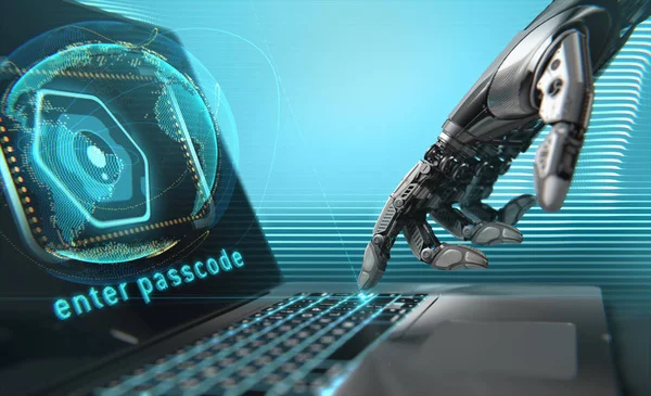 Laptop ile çalışan bir Robot. Son derece detaylı modeli