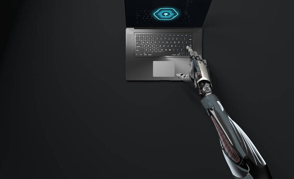 A Robot working with laptop. Highly detailed model