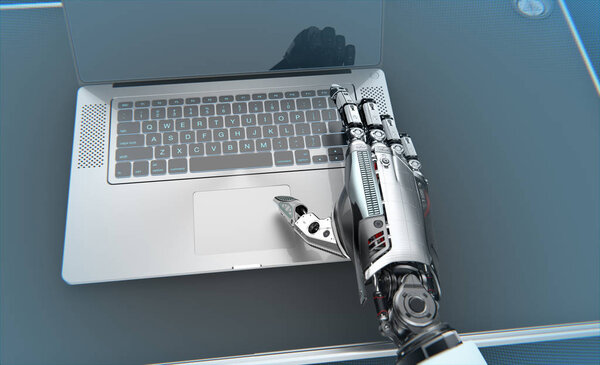 A Robot working with laptop