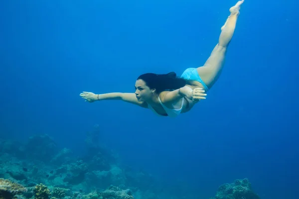 Девушка ныряет в воду под водой выстрел — стоковое фото