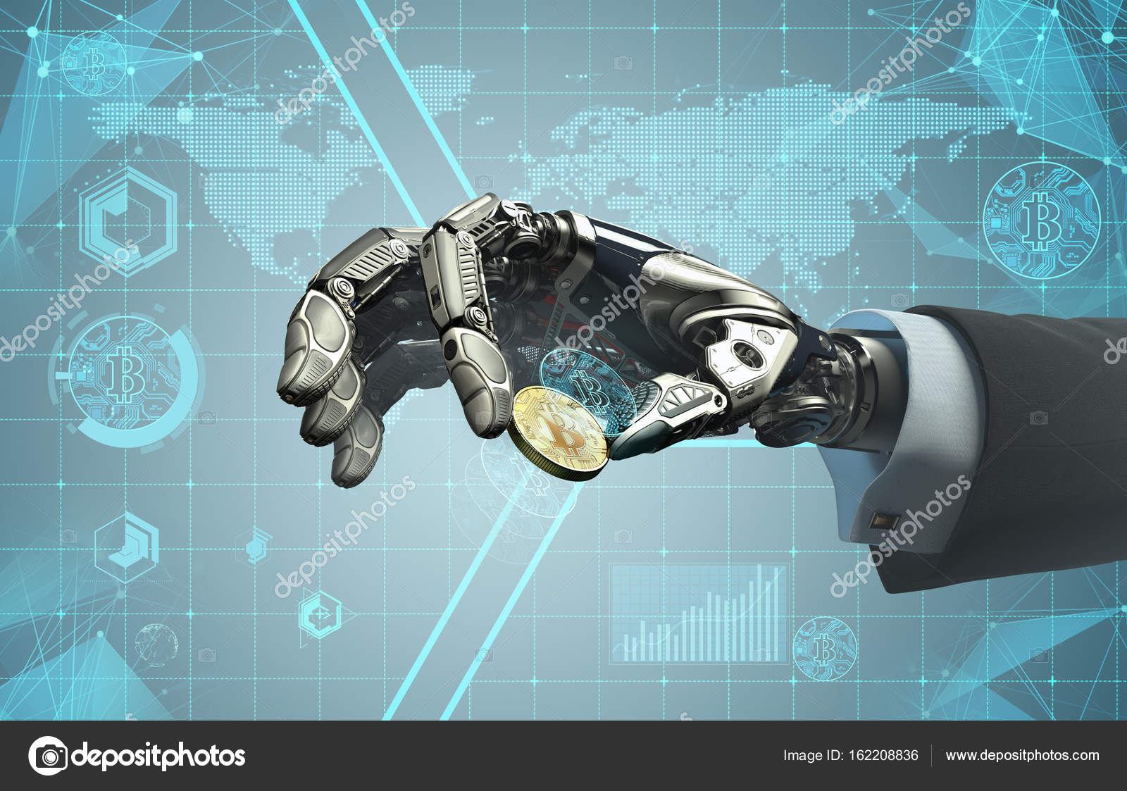 ロボット アーム保持 bitcoin。E コマース事業の概念設計 — ストック編集用写真©vitaliy_sokol#162208836